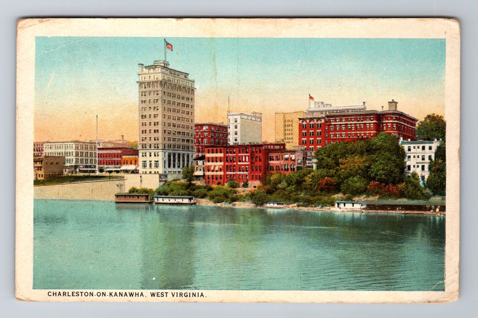 Charleston WV-West Virginia, Charleston on Kanawha, Antique Vintage Postcard
