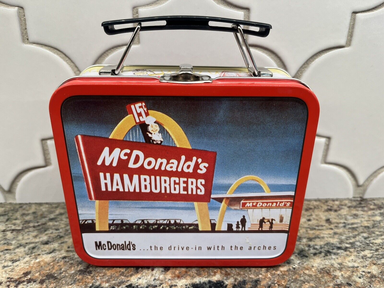 Vintage 1997 McDonald's Hamburger Small Tin Metal Collectible Lunch Box Keepsake