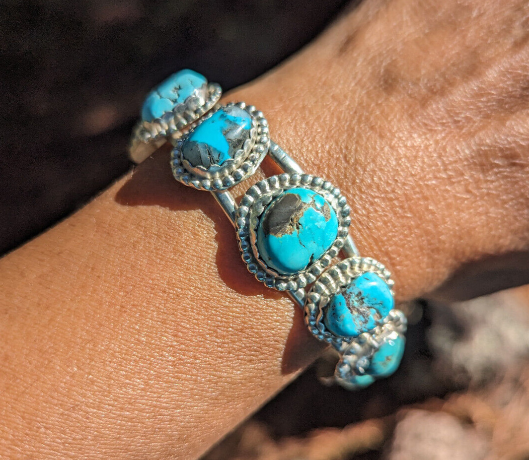 Native American 7 Stones Turquoise Cuff Bracelet Navajo Handmade Jewelry Sz 6.5