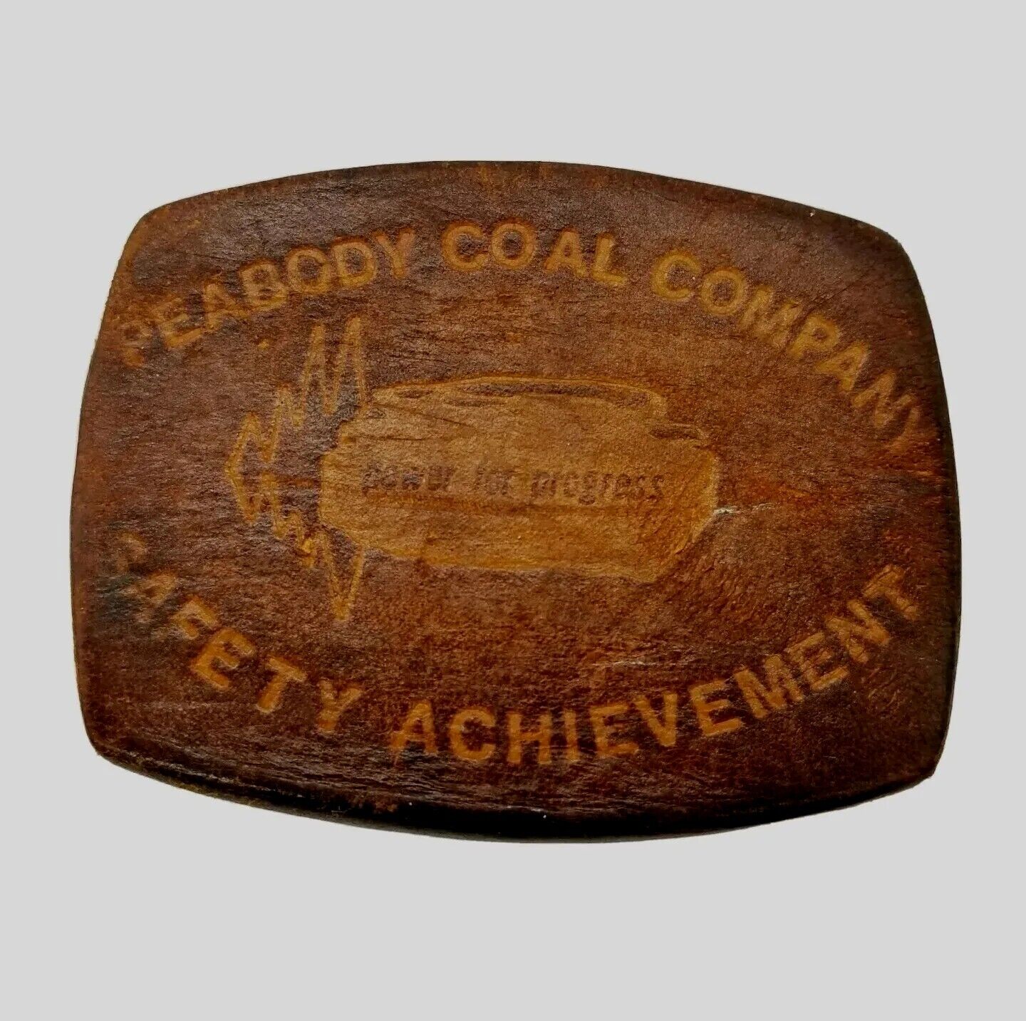Vintage Peabody Coal Company Belt Buckle Safety Achievement Leather + Metal RARE