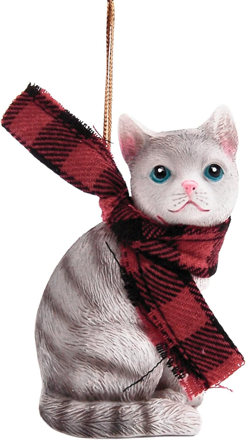 Small Gray & White Persian Cat Hanging Christmas Ornament, Festive Cat Ornament