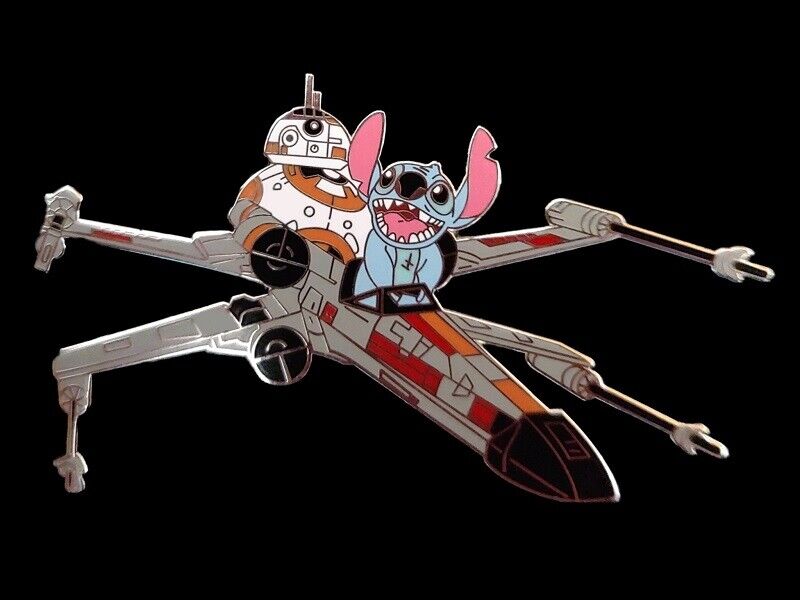 Fantasy Pin - JUMBO Disney Star Wars Stitch Flying X-wing Fighter & BB-8 LE