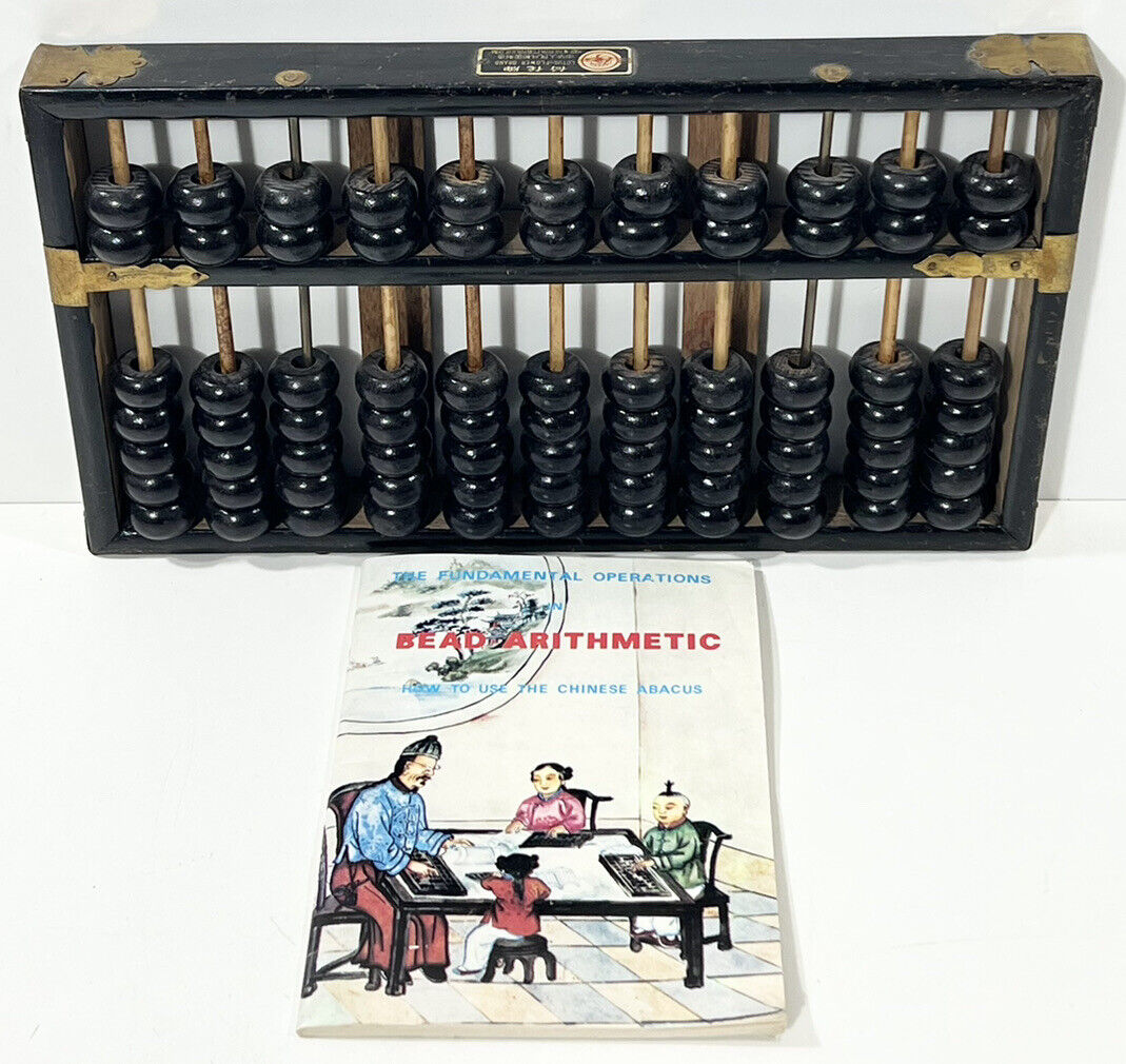 Vintage Lotus Flower Brand Chinese Abacus 11 rods 77 beads with Instructions