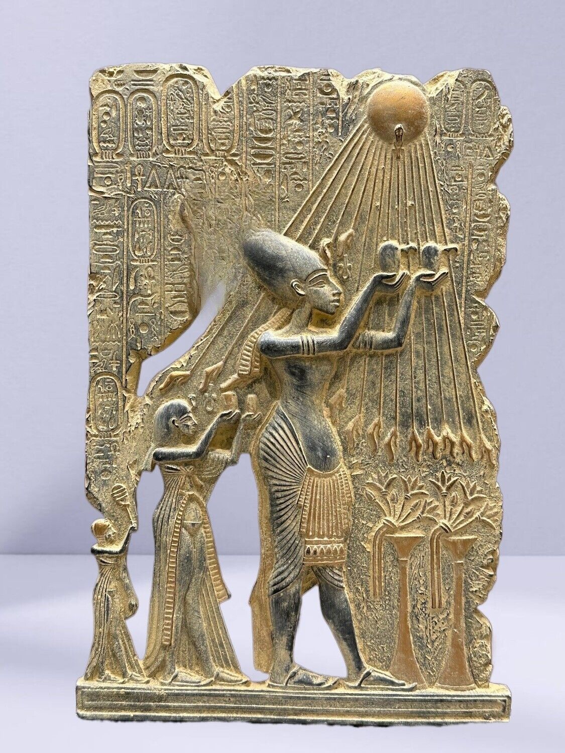 UNIQUE ANCIENT EGYPTIAN ANTIQUE Sculpture Stela Akhenaten Nefertiti Worship Sun