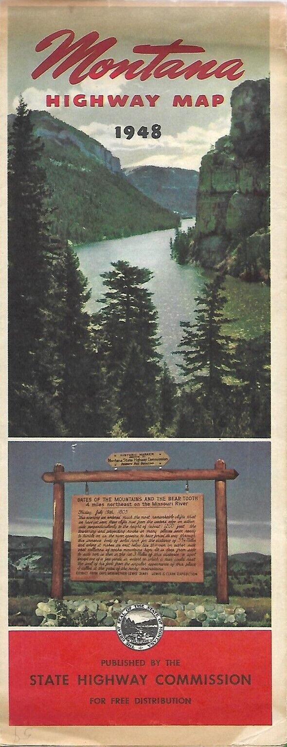 1948 MONTANA Official State Highway Road Map Helena Missoula Great Falls Glacier
