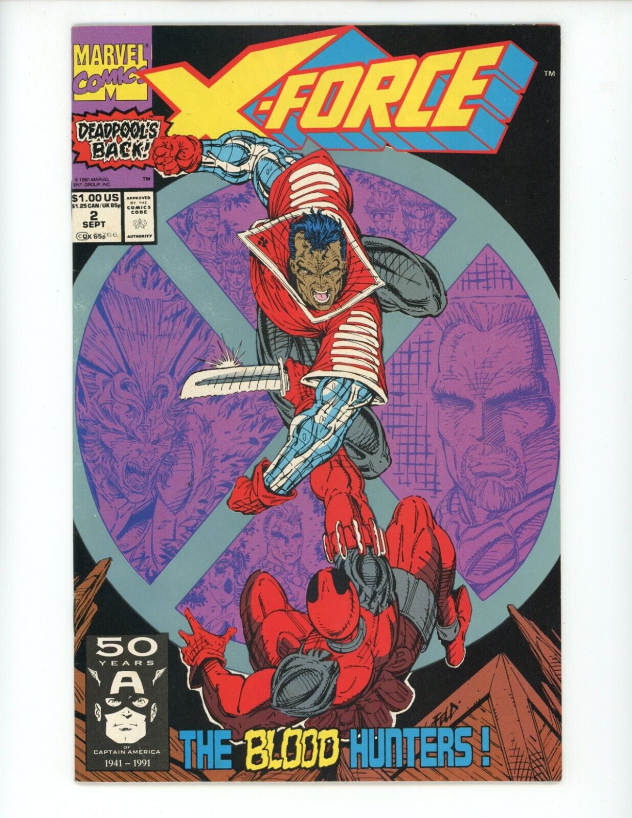 X-Force #2 Comic Book 1991 FN/VF Direct Rob Liefeld Marvel 2nd Deadpool