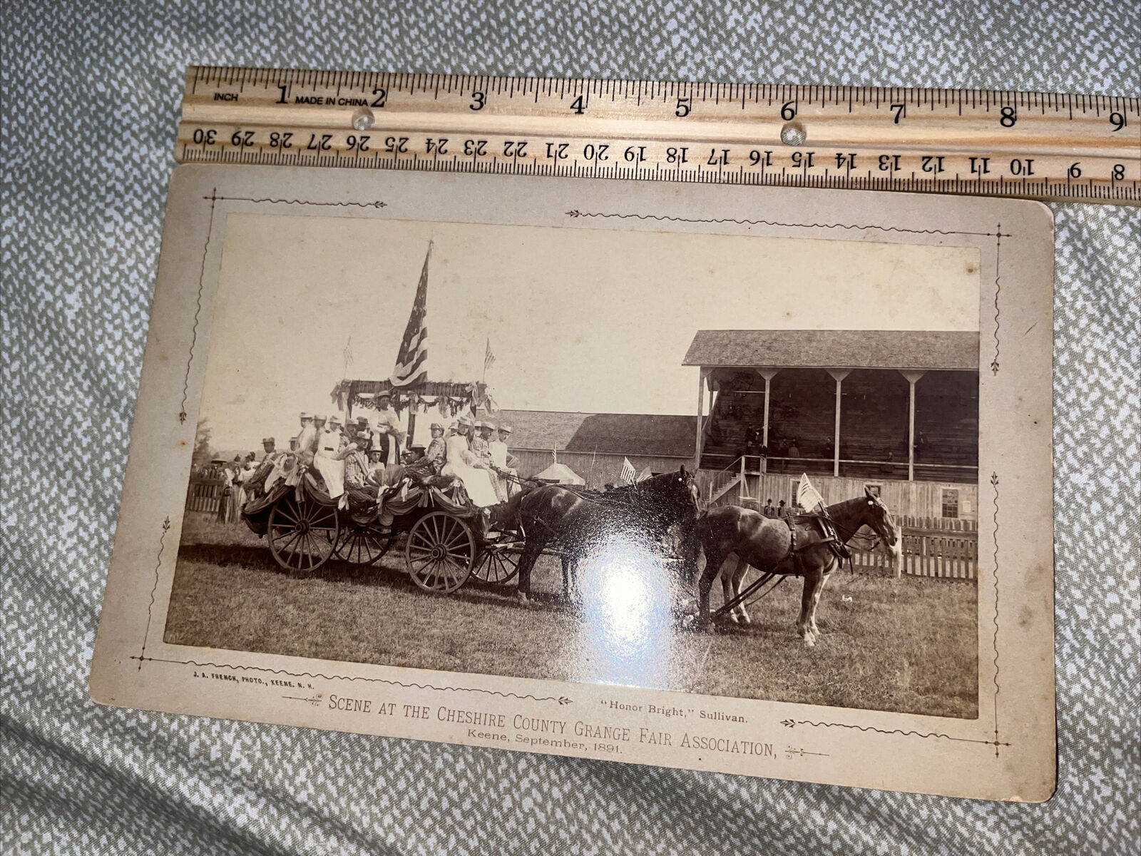 Antique Cabinet Card Photograph Cheshire County Grange Fair Carriage Ride 1891