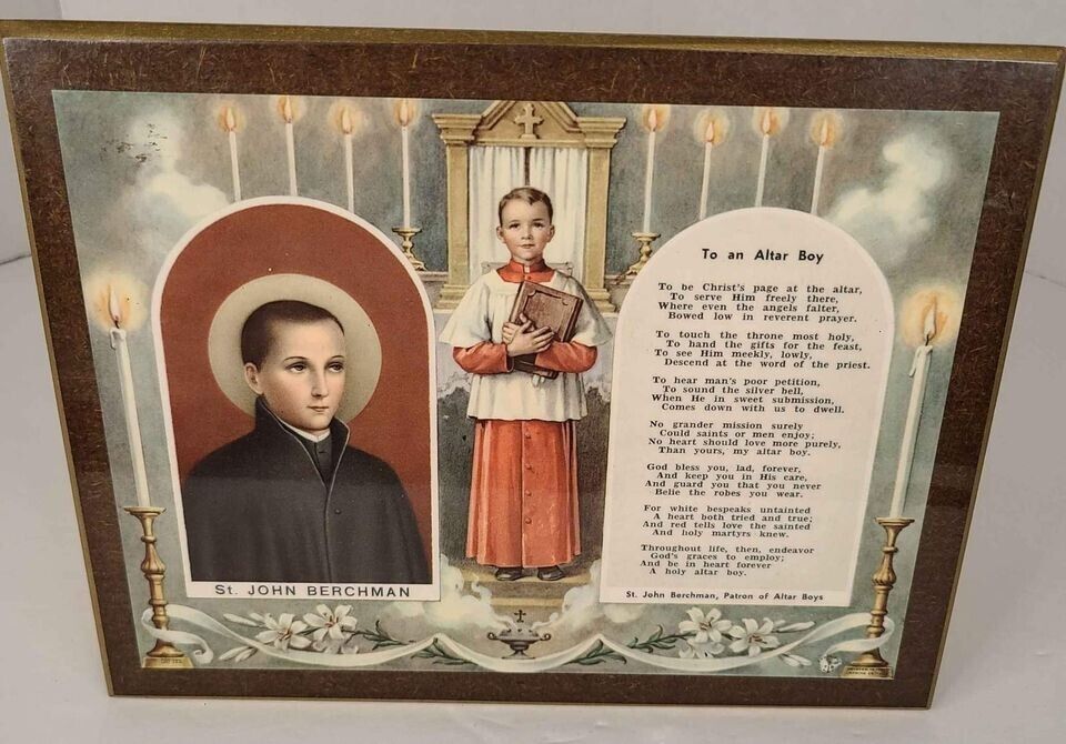 Vintage St. John Berchman Patron of Altar Boys Catholic Church Altar Boy Poem