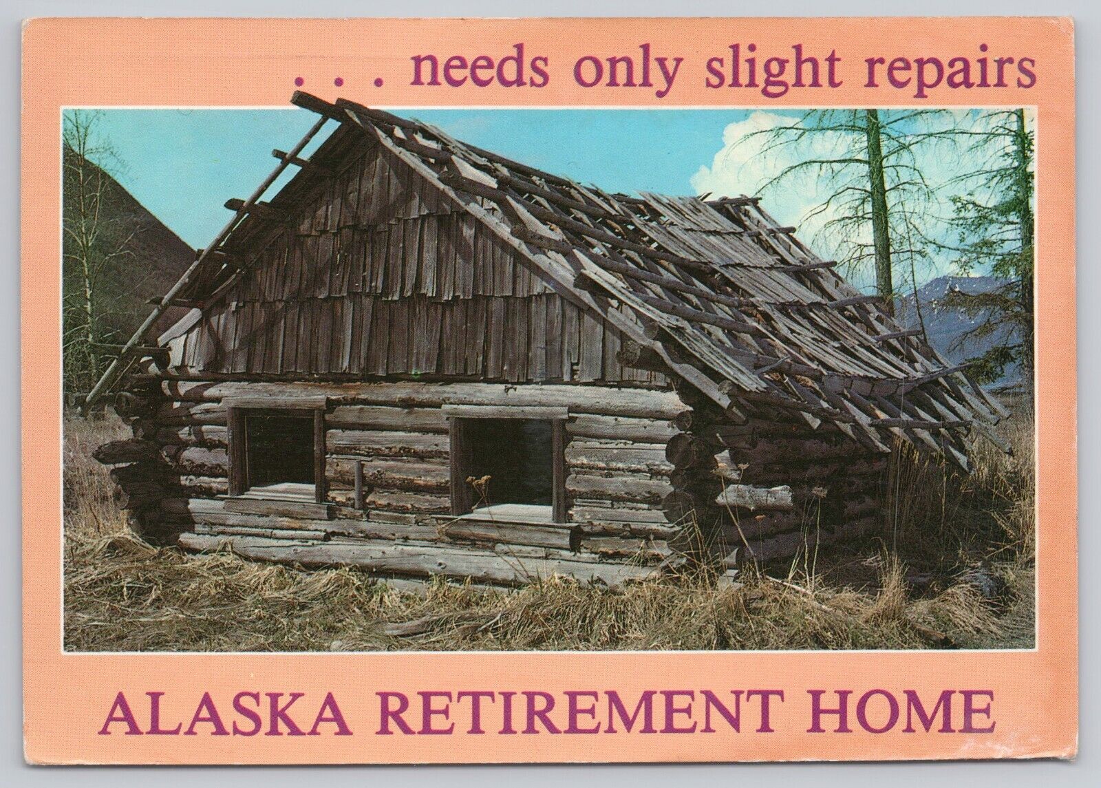 Anchorage Alaska, Retirement Home Cabin, Humorous, Vintage Postcard