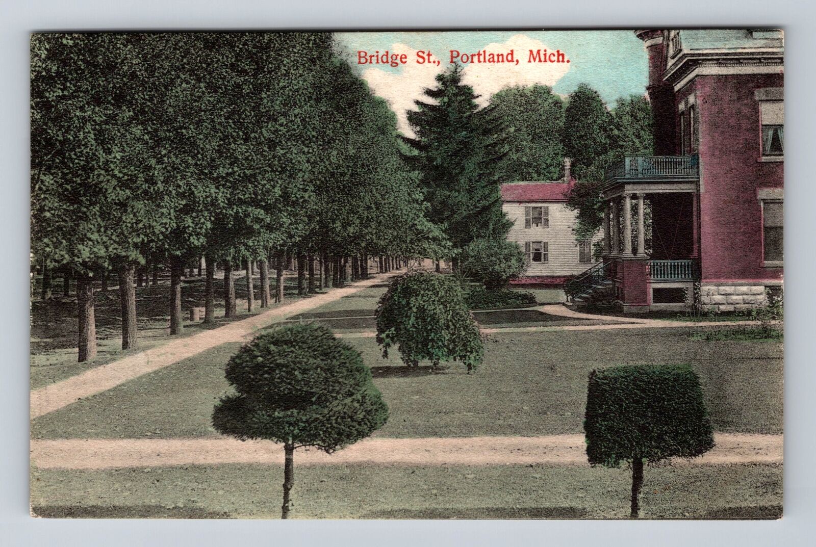 Portland MI-Michigan, Bridge St, Antique, Souvenir, Vintage Postcard