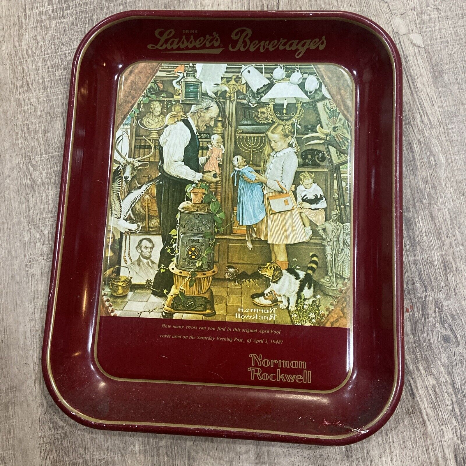 Vintage Norman Rockwell Metal Tray April Fools Day 1976 Limited Edition, EUC