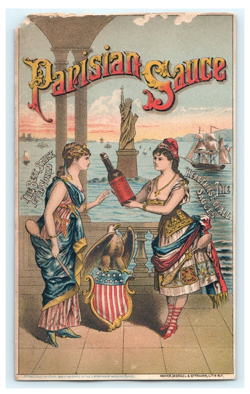 Parisian Sauce - Statue Liberty US Flag Woman - L. d'Oliverie A Co NY - RARE