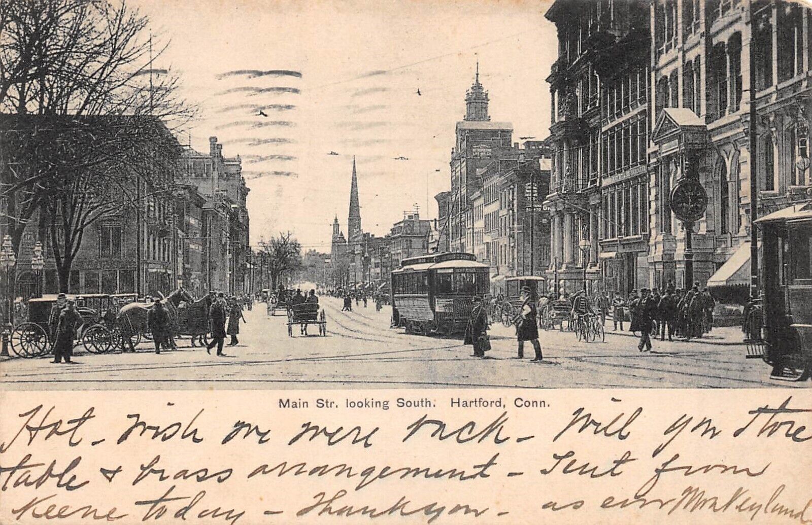 Main Street Looking South Hartford Connecticut Trolley 1908 Postcard  7017