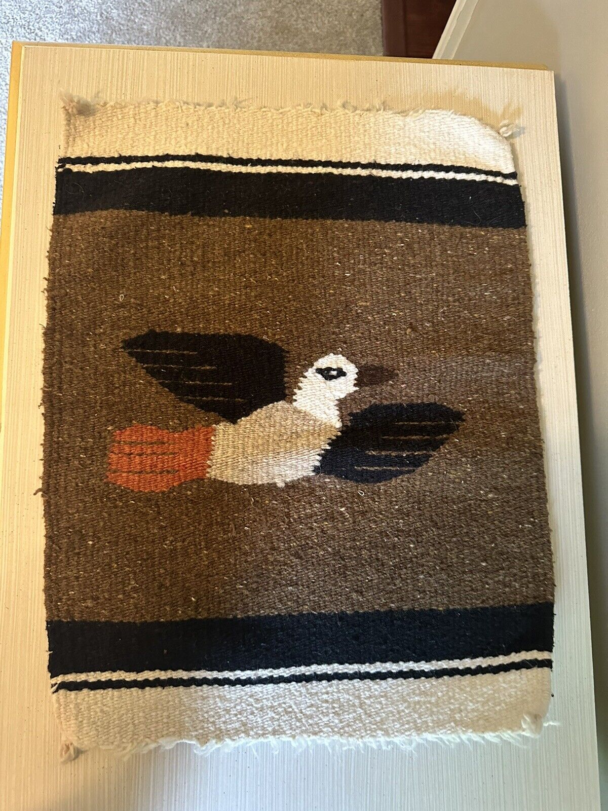 Vintage Southwestern or Mexican Textile Small Rug Wall Tapestry w/ Bird 1