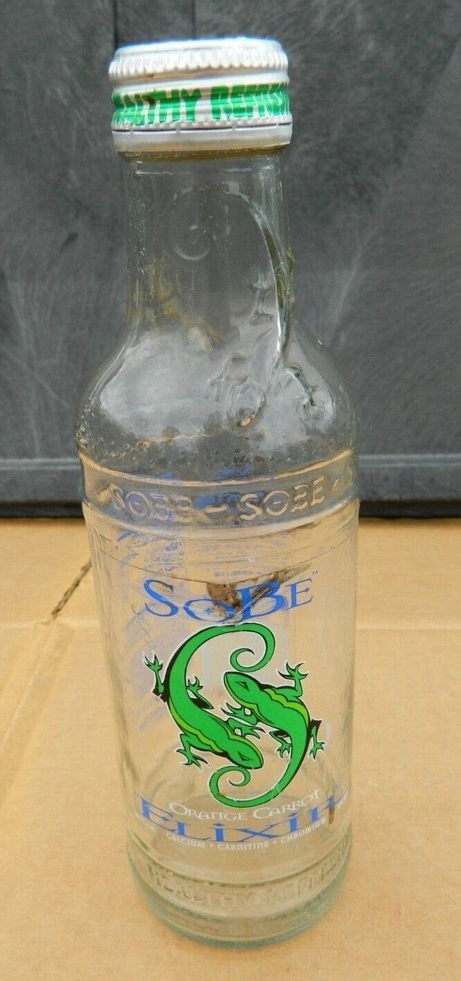 Vtg SoBe ELIXIR-20 oz. Glass Bottle-Lizard Edition III W/Lid-Copyright 2000-FC