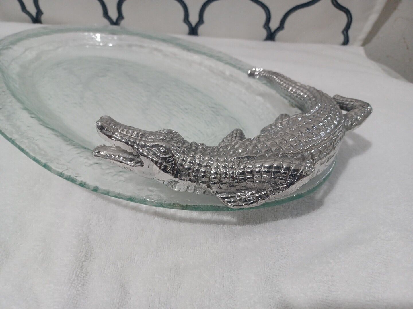Arthur Court Alligator Centerpiece Glass Tray  19'' New