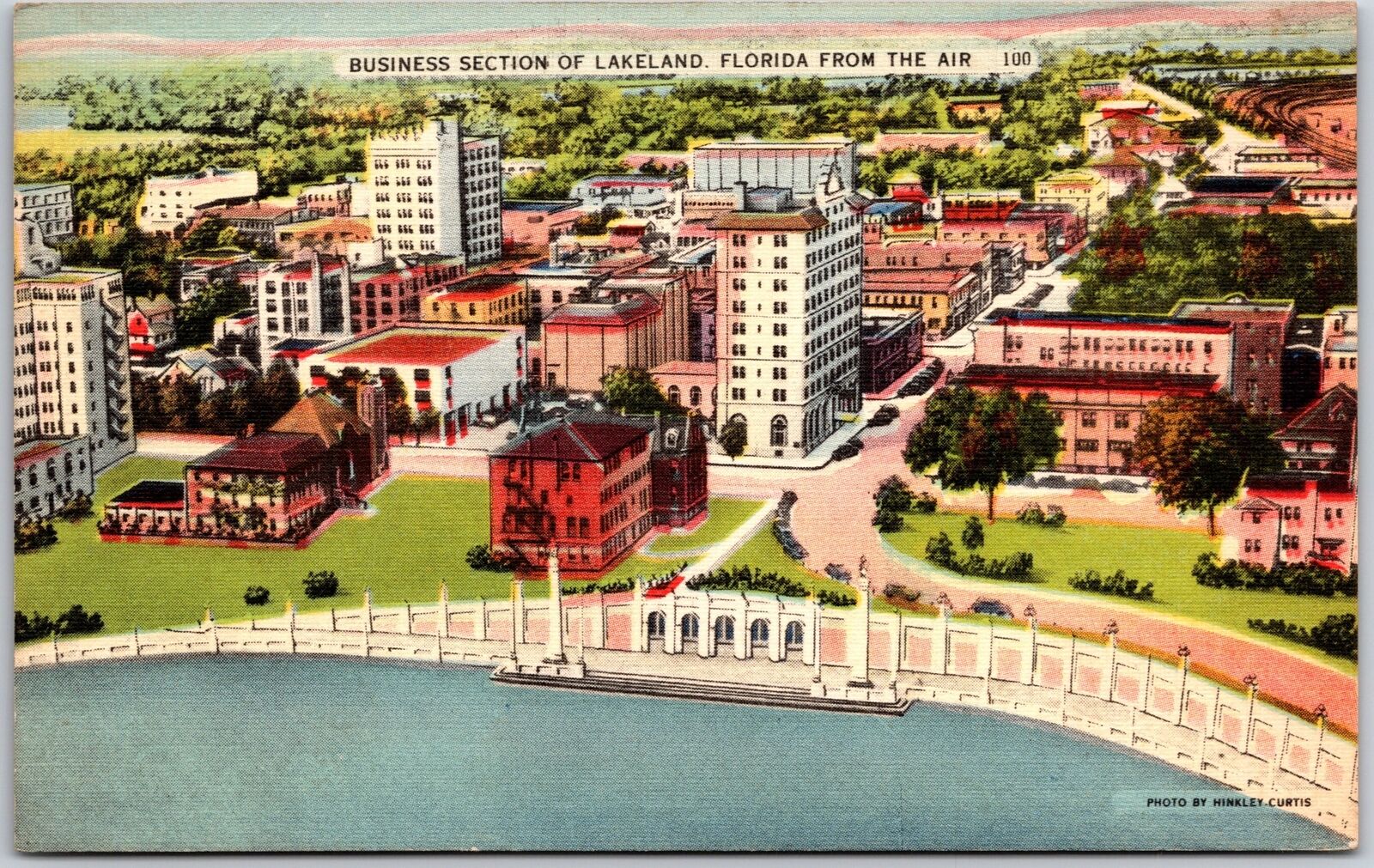Lakeland Florida FL, 1959 Business Section, Buildings, Lake, Vintage Postcard