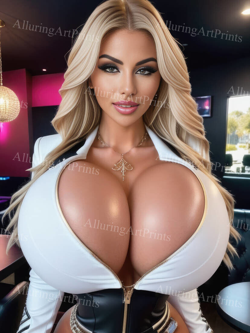 Risque Print Blonde AI Model Pretty Woman Exotic Big Boobs Hot Fierce DD1  for Sale - ScienceAGogo
