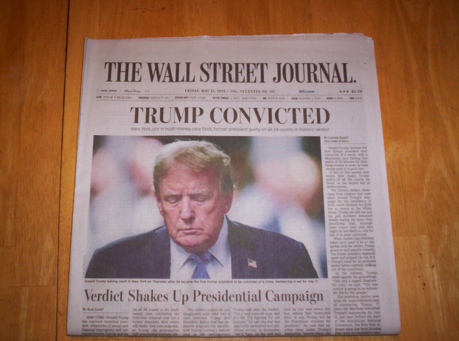 THE WALL STREET JOURNAL FRIDAY MAY 31, 2024 TRUMP CONVICTED