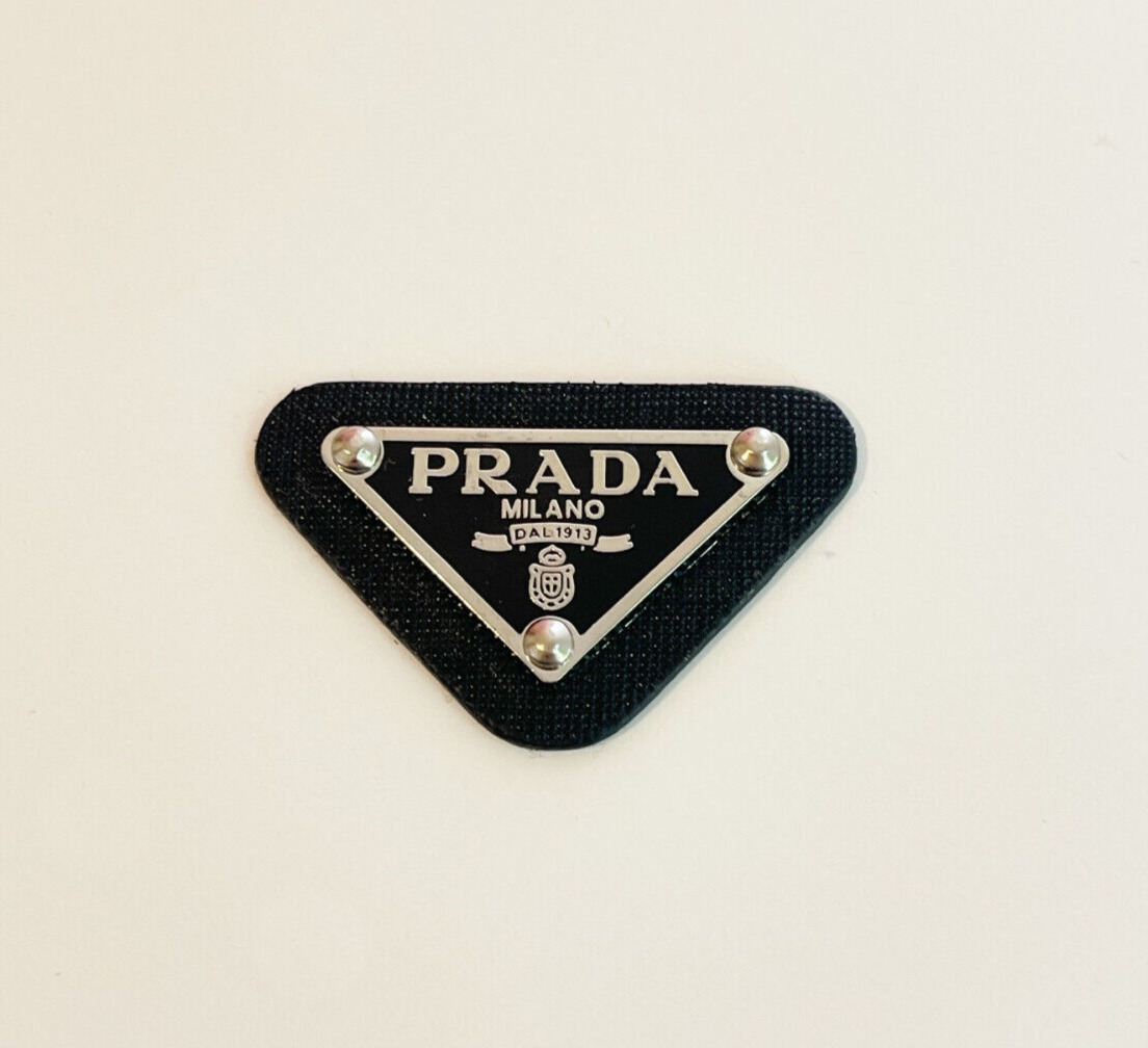 Prada Triangle Silver Black Leather Pendant