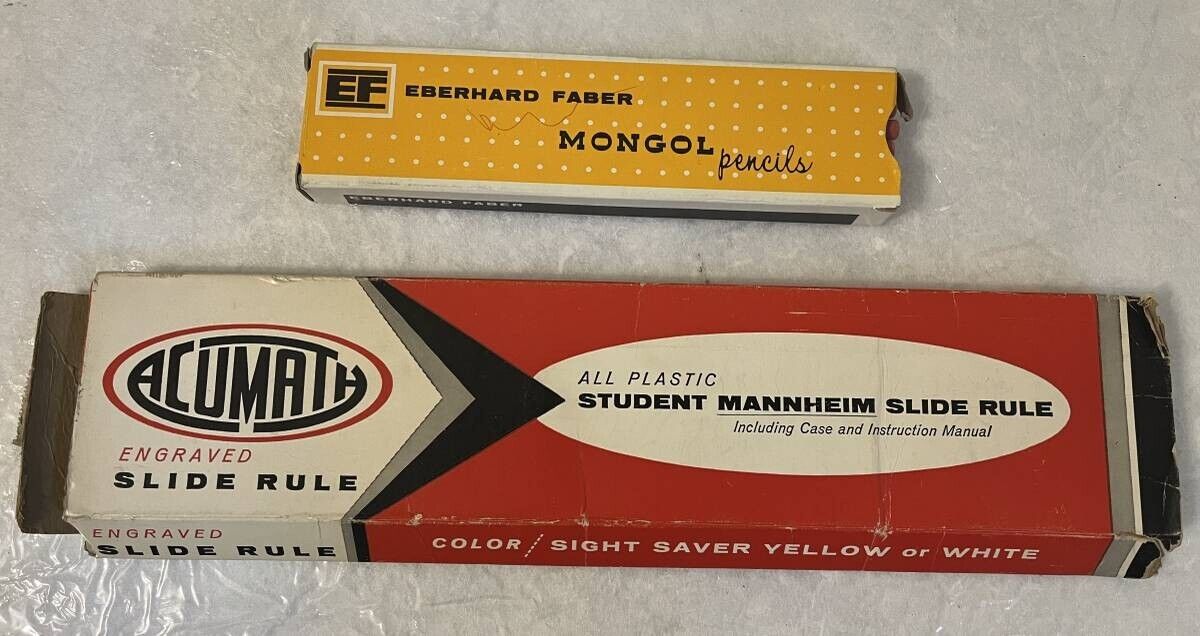 vintage Acumath Mannheim Slide Rule 400 & Eberhard Faber Mongol 482 pencils box