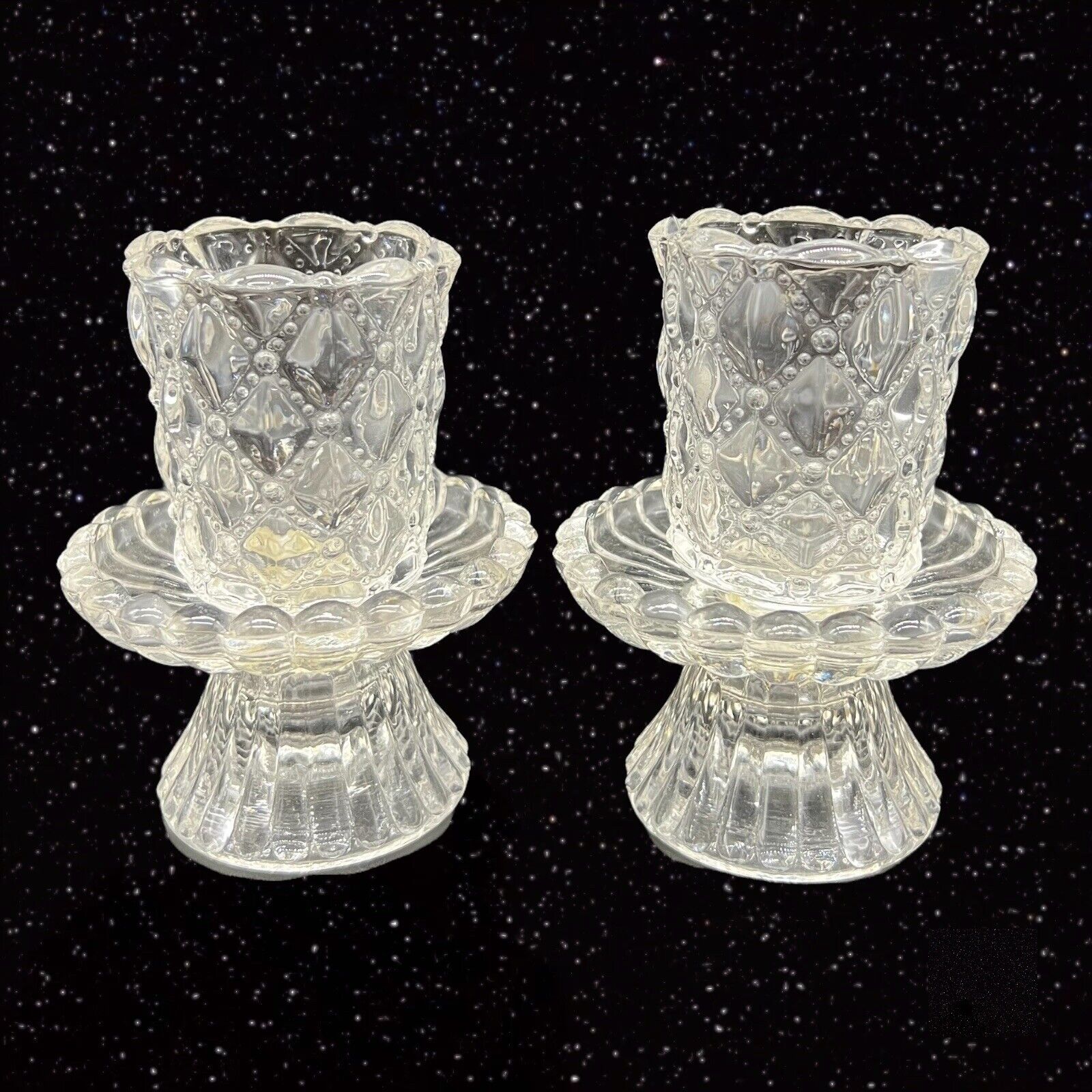 Partylite Quilted Crystal Pair Votive Candle Holders 2 Piece Set P9246 Vintage