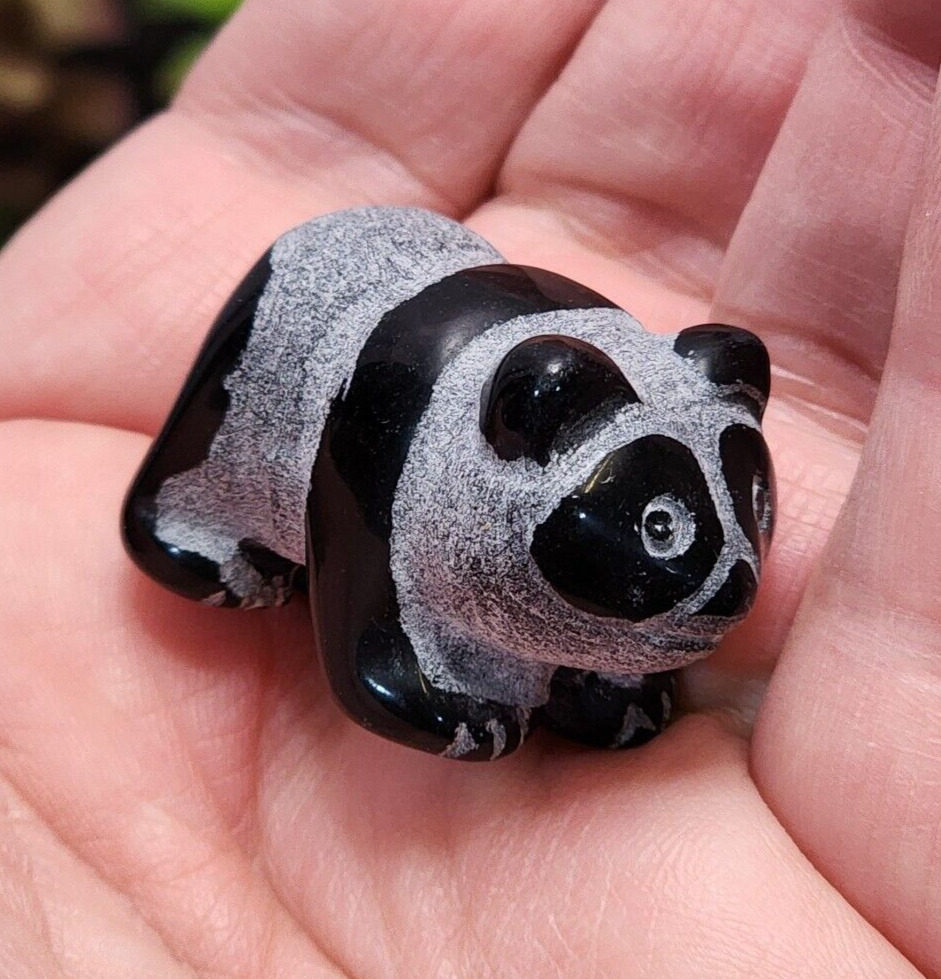 Adorable Panda Carving - Black Obsidian - Symbol of Loyalty