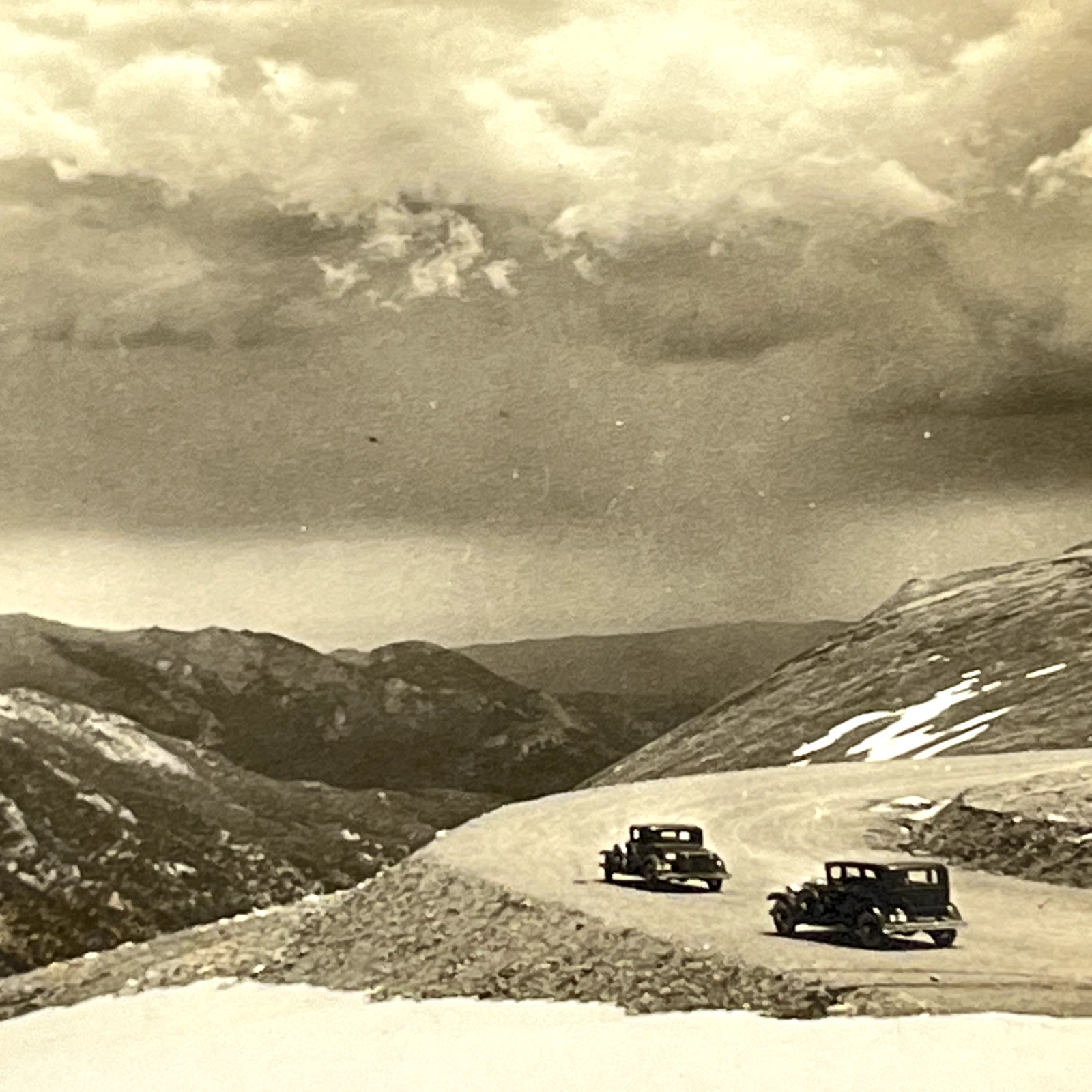 Antique Photo Postcard, Mountain Pass, Southwest AZ Monsoon Antique Cars, S1