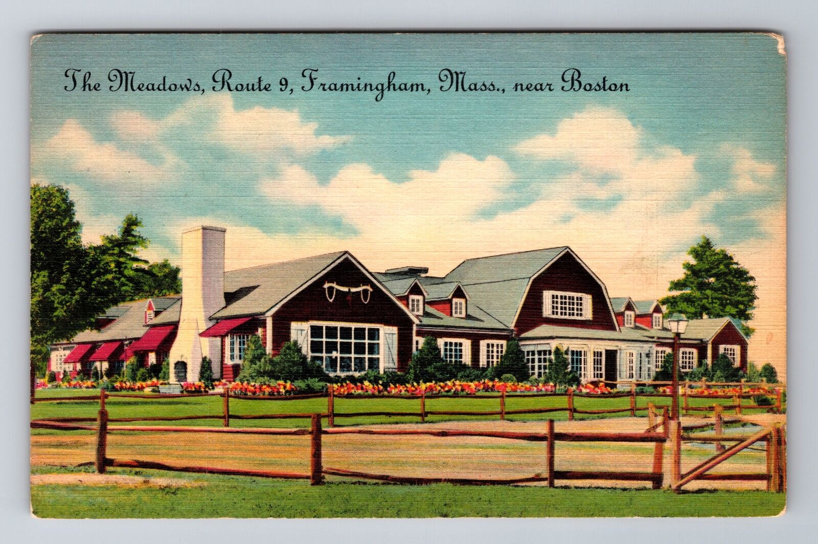 Framingham MA-Massachusetts, The Meadows, Advertising, Vintage Postcard
