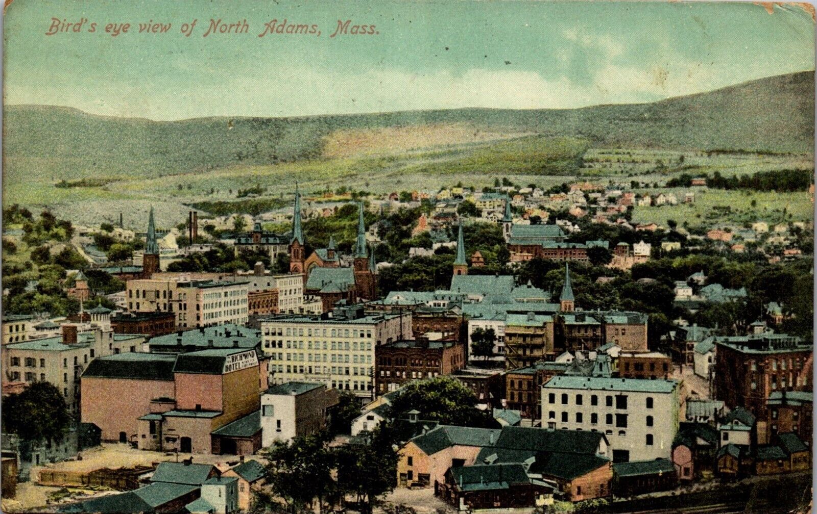 Vintage Postcard Bird\'s Eye View of North Adams MA  Posted 1910 