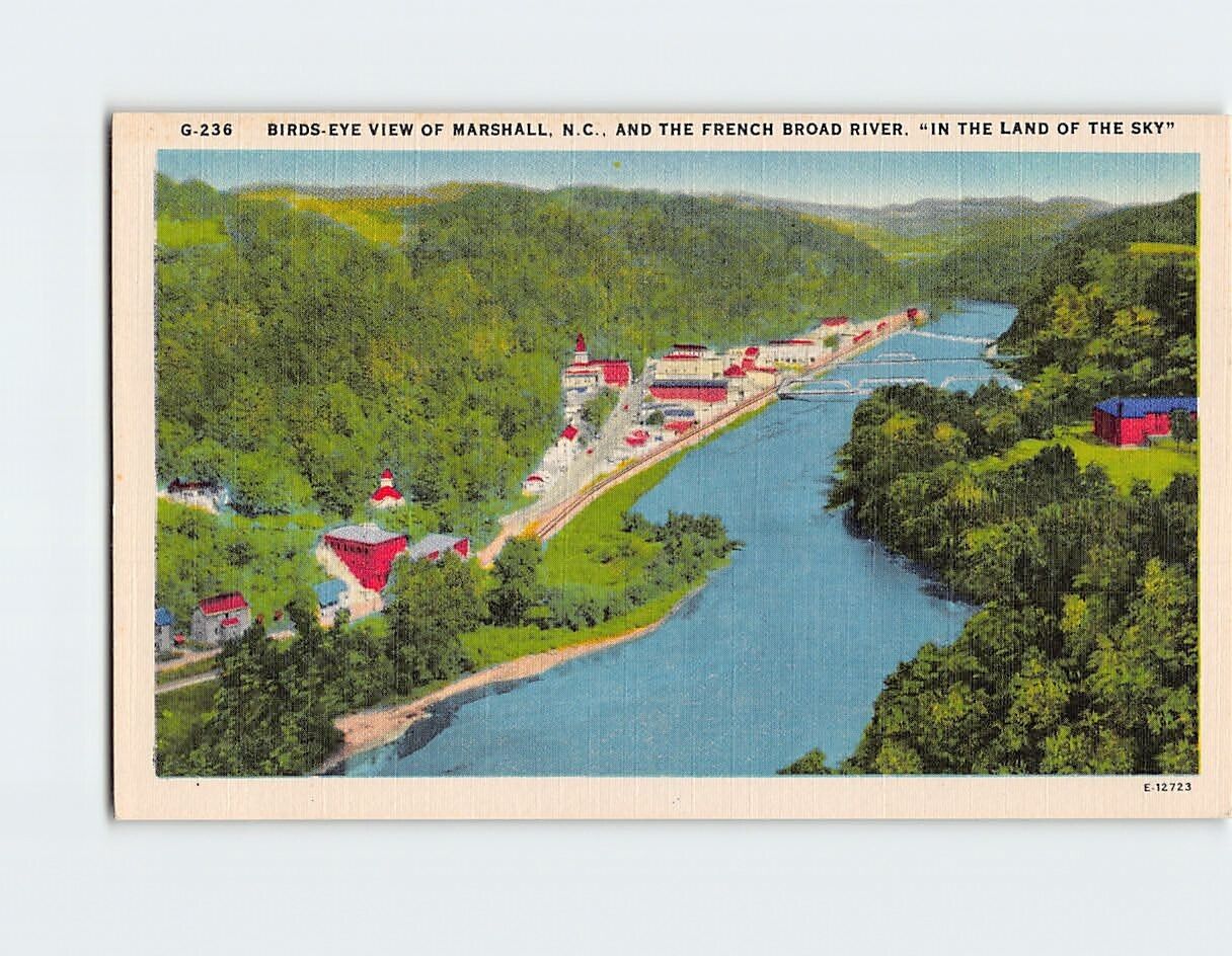 Postcard Birds-Eye View of Marshall North Carolina ad the French Broad River NC