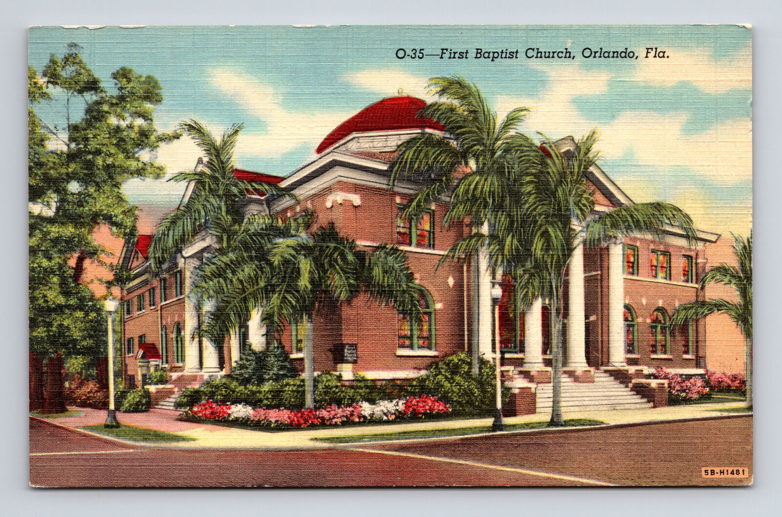 c1949 Linen Postcard Orlando FL Florida First Baptist Church