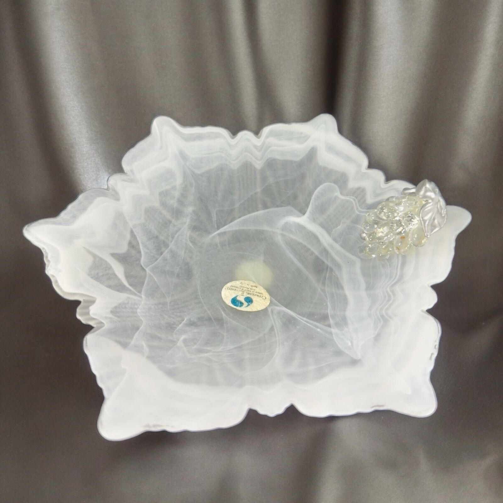 Italian Art Glass Bowl Dish Centerpiece White Swirls Made In Italy Silvestri VTG