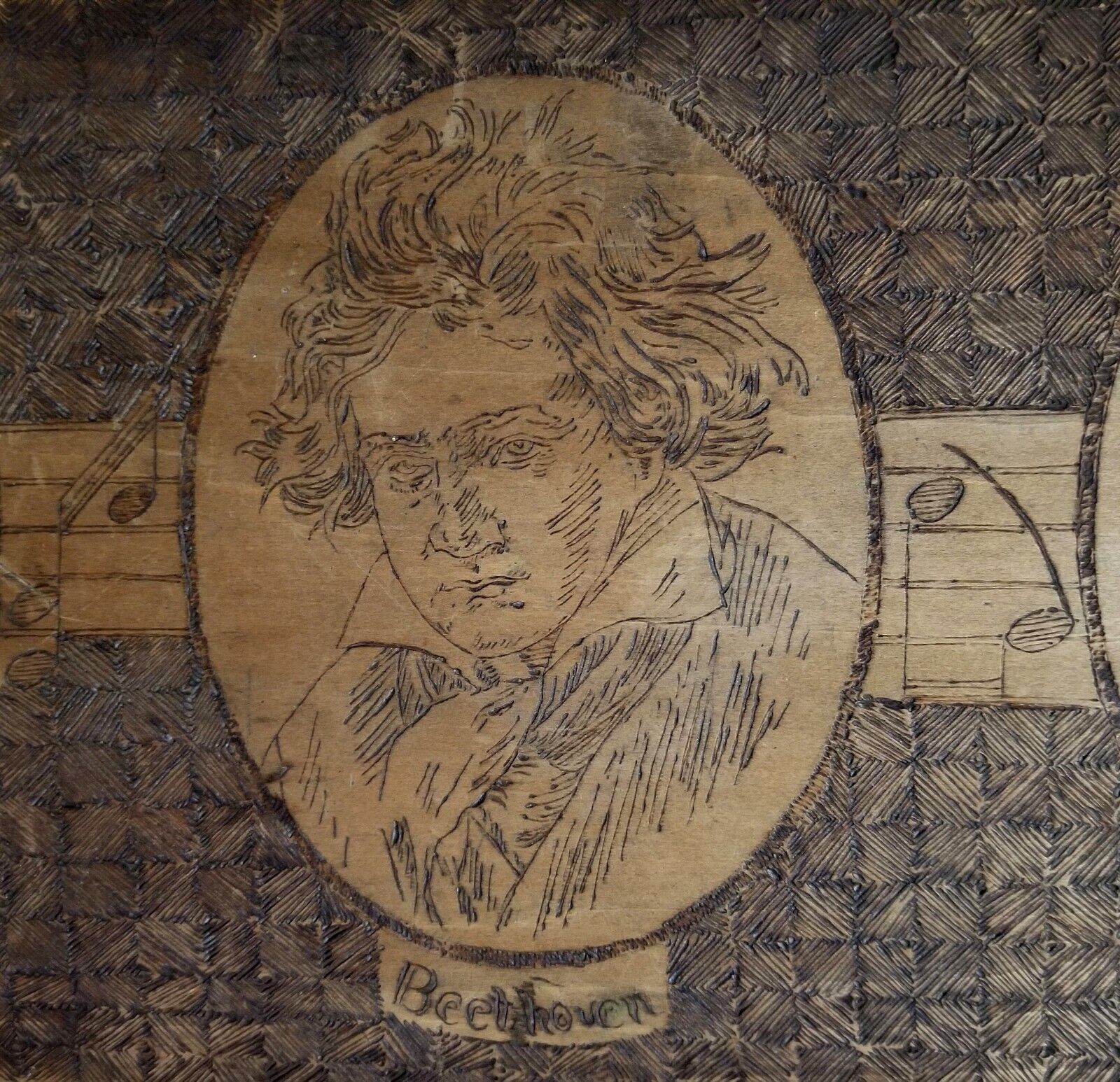 19th Century MOZART BEETHOVEN Hand Engraved ANTIQUE Artisan Wood Bar Sign 1870s