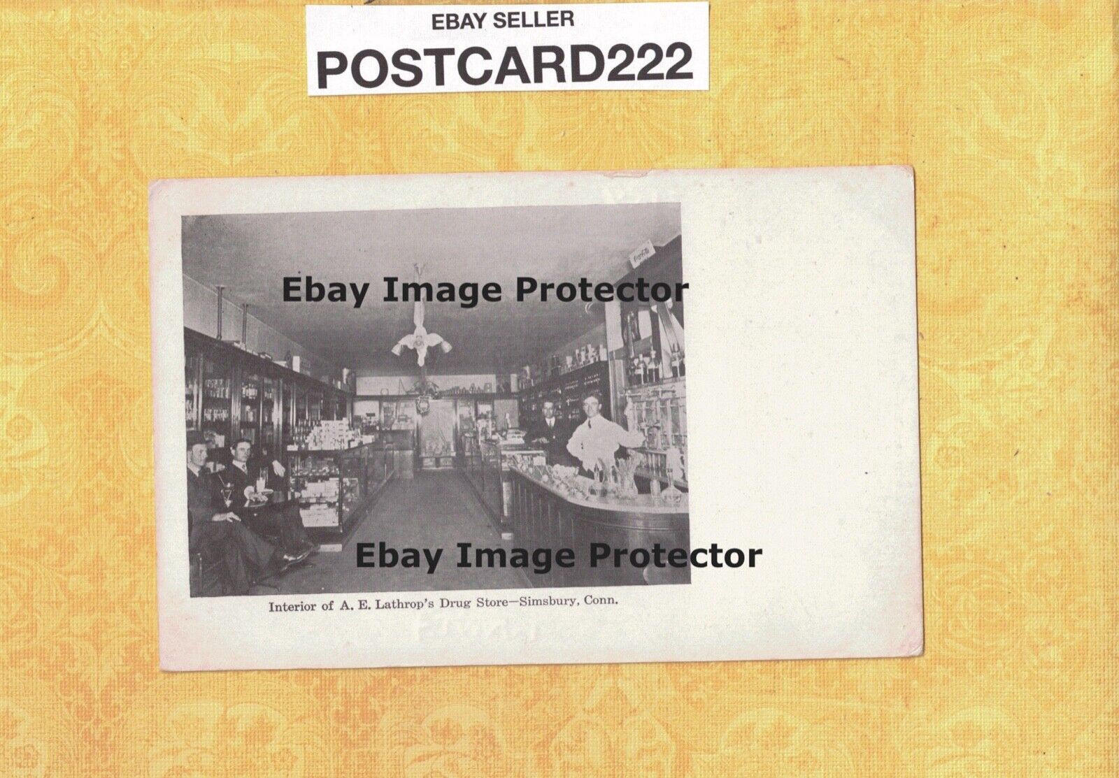 CT Simsbury 1901-08 udb antique postcard INTERIOR A E LATHROPS DRUG STORE CONN