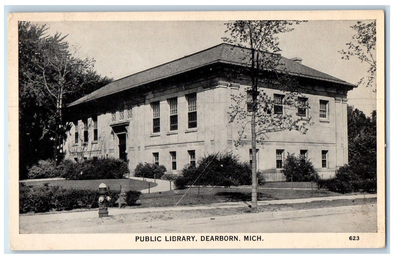 c1920 Public Library Exterior Street Dearborn Michigan Vintage Antique Postcard