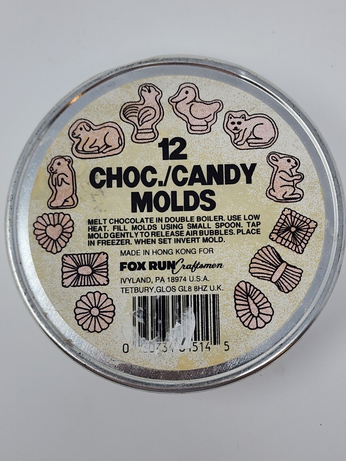 Vintage 12 Miniature Chocolate Candy Molds Fox Run Craftsman 1982 Original Tin