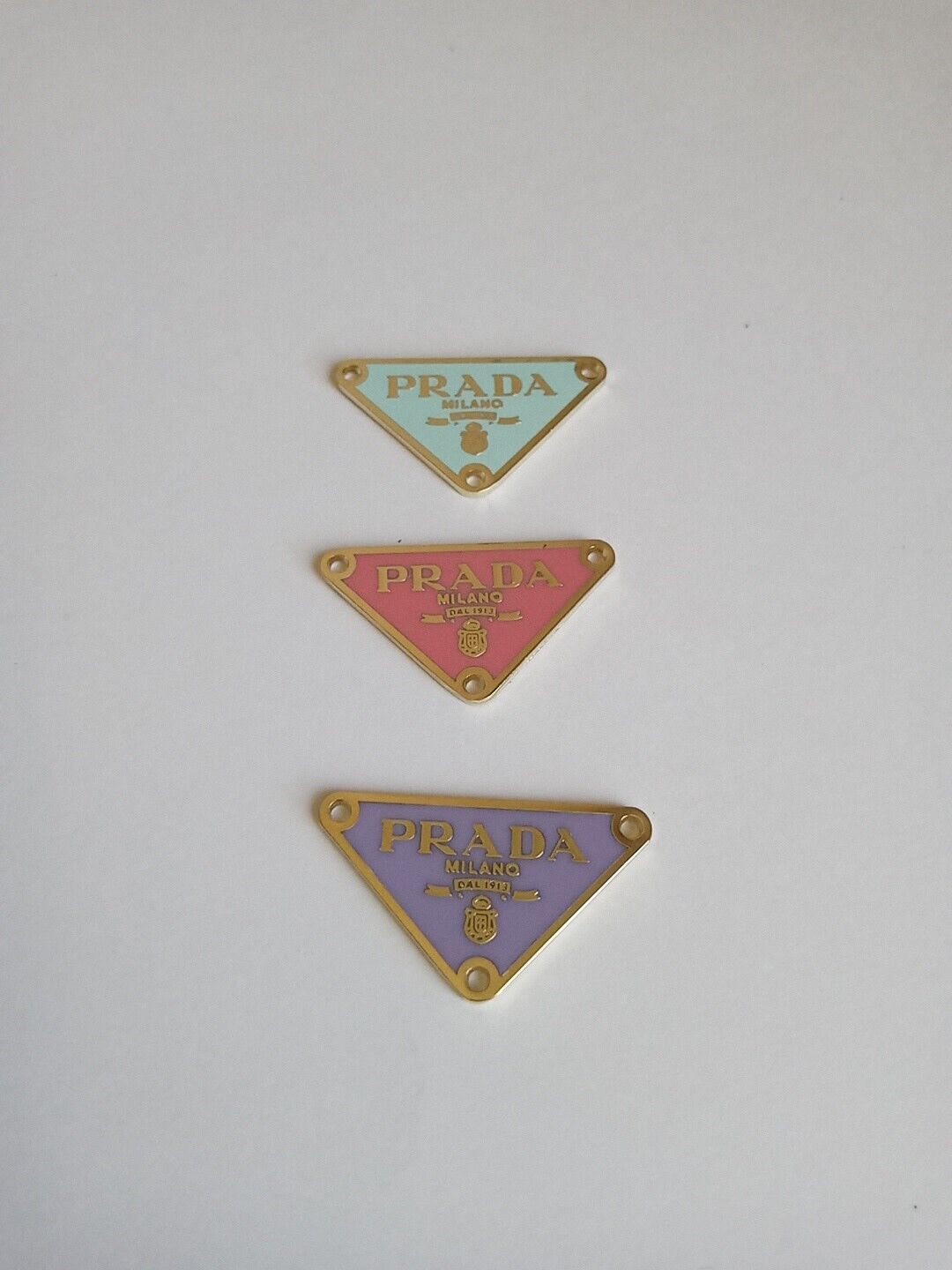 Lot Of 3  38mm Prada Logo Triangle with trim Gold tone Button  Zipperpull