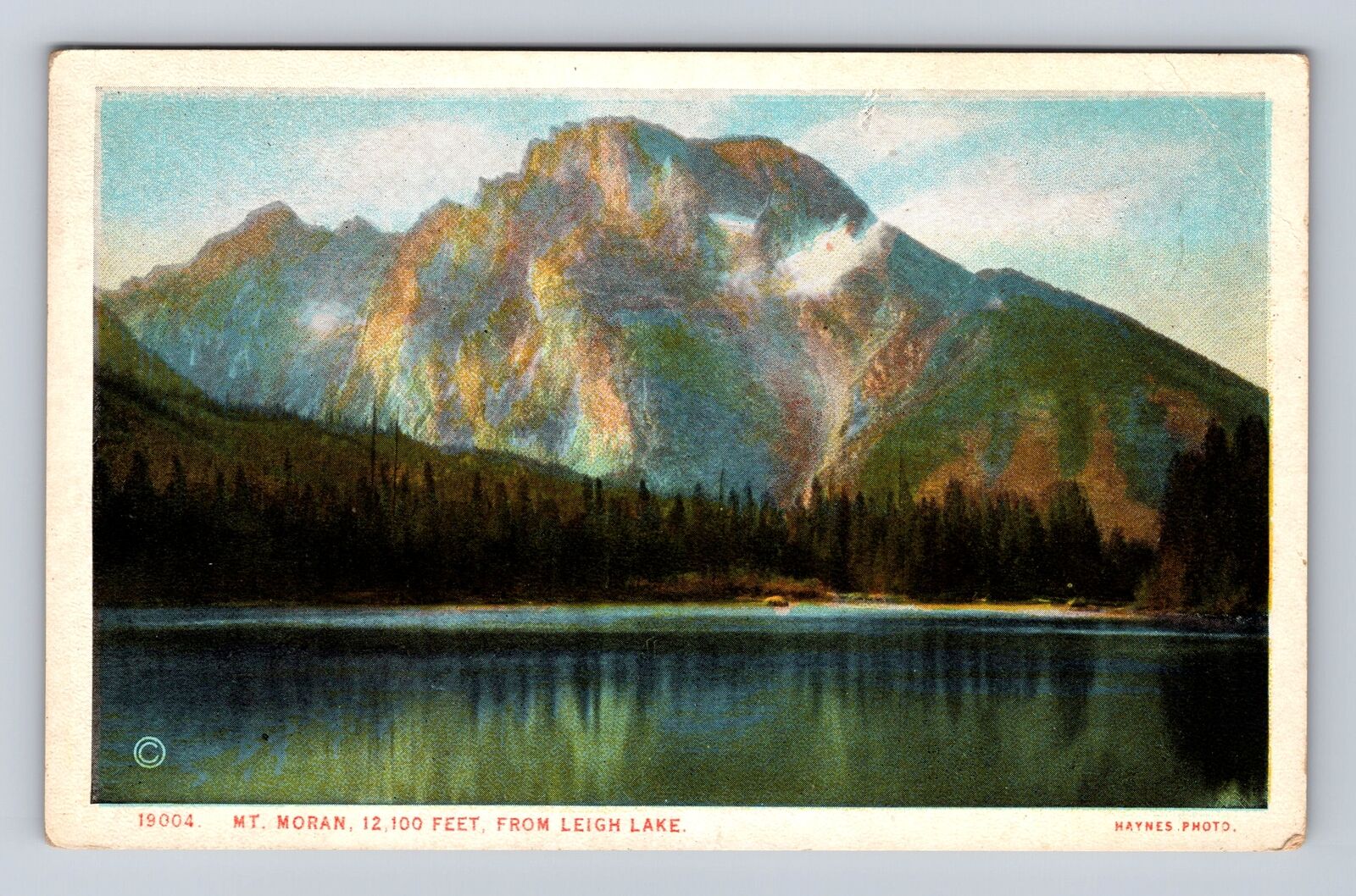 Yellowstone National Park-Mt Moran, Leigh Lake Antique, Vintage Postcard
