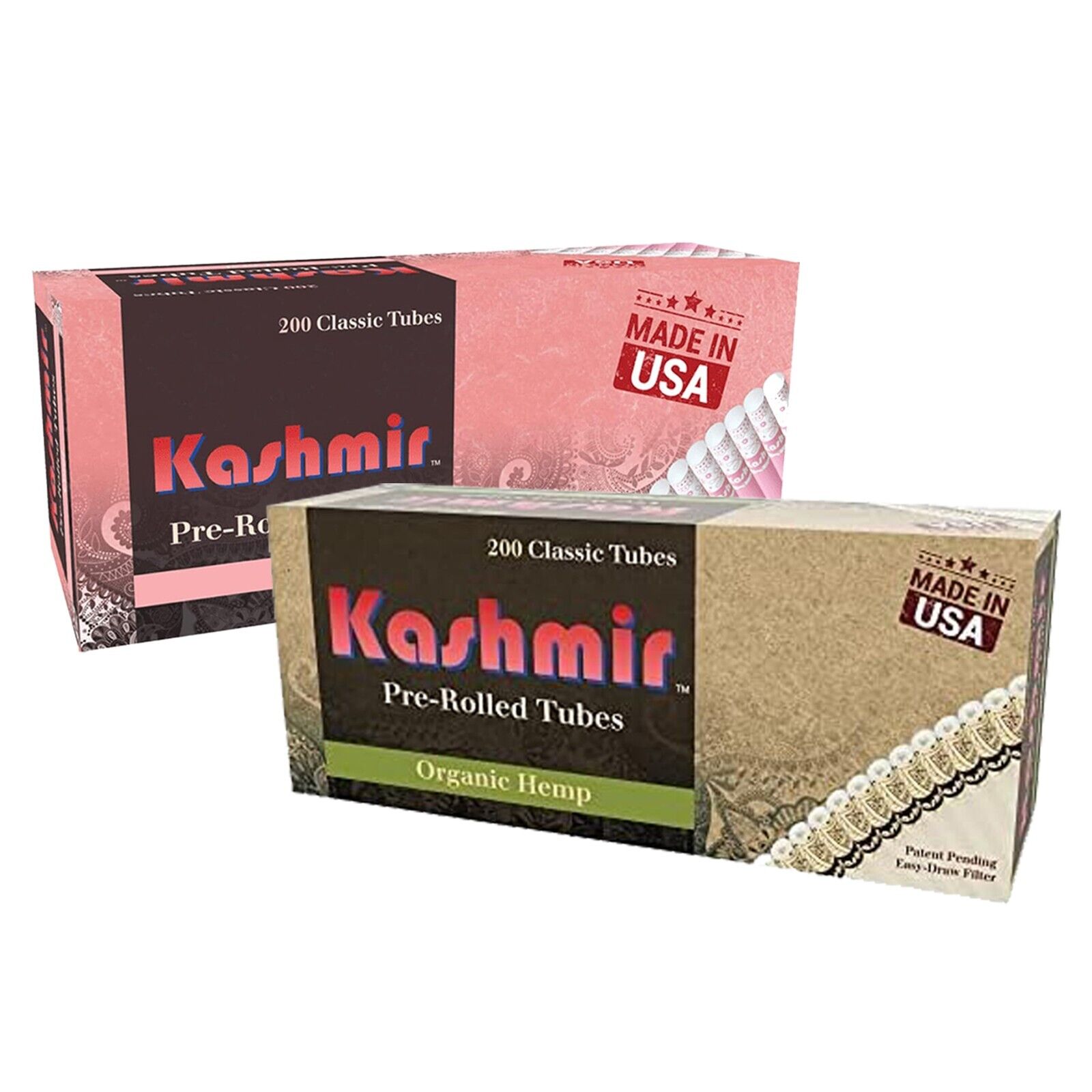 Kashmir Pre-Rolled Tubes Combo of Coral & Organic Cigarette Tubes 200/Pack: 2 Ct
