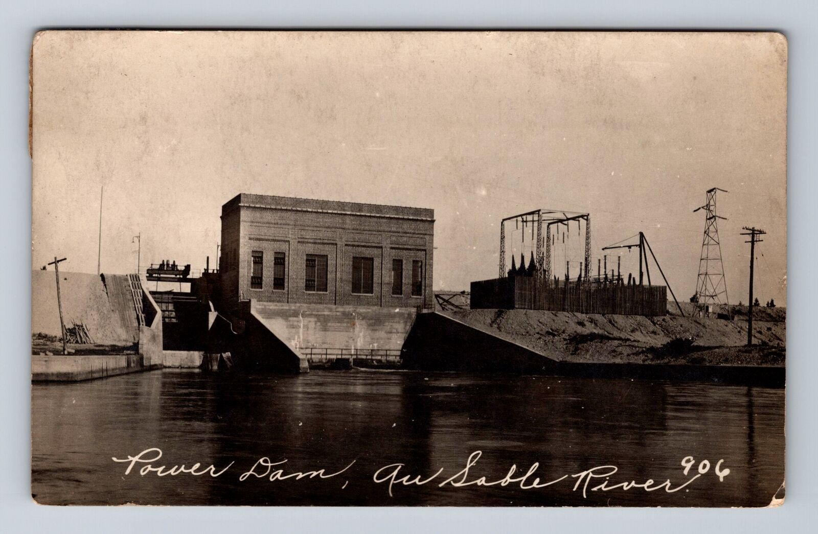 Au Sable River MI-Michigan, RPPC, Power Dam, Antique, Vintage Postcard