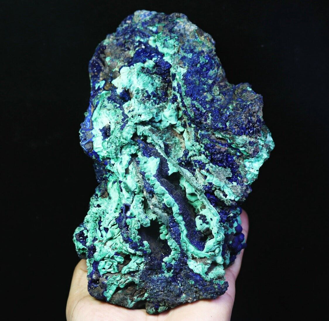 4.68lb Natural Rare Glittering Azurite Malachite Crystal Geode Mineral Specimen