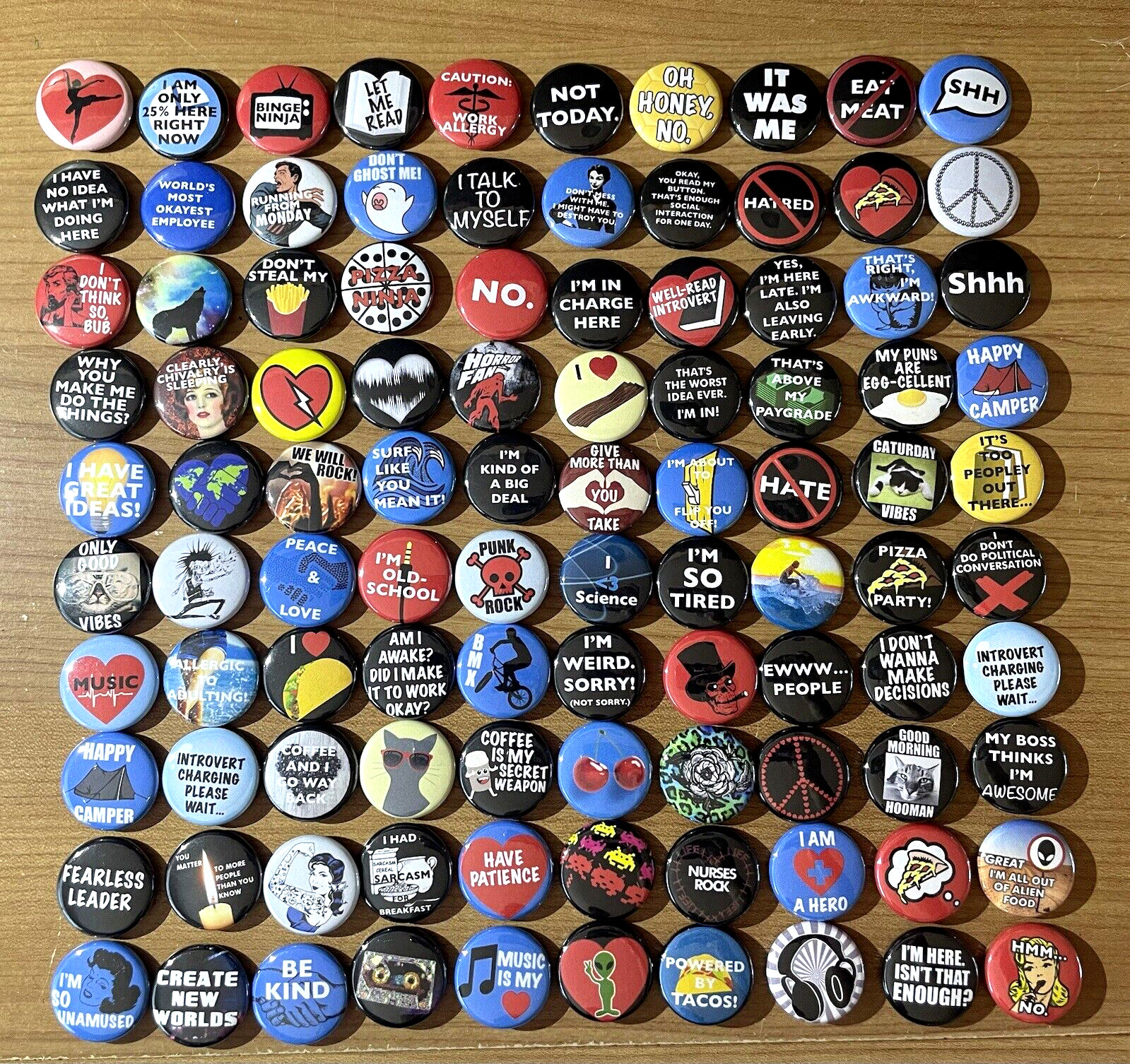 Pins Buttons 80s 90s Vintage Style HUGE Lot Funny Miscellaneous Lot #23 Qty 100