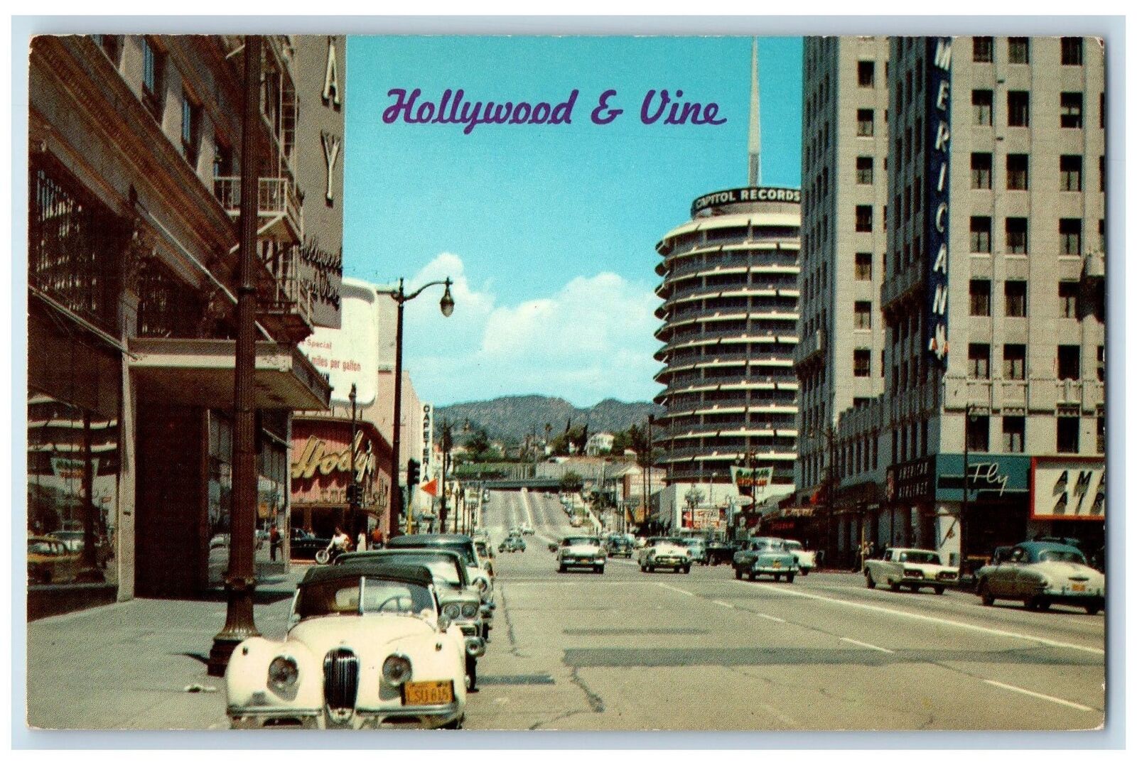 c1950's Hollywood Vine Capitol Records Cinema Classic Car California CA Postcard