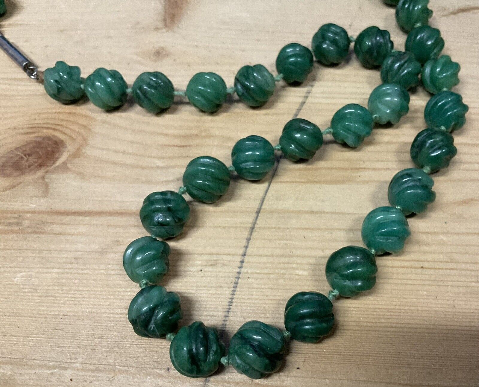 RARE Hand Carved Hand Knotted Nephrite Jade Natural Beaded Statement Necklace
