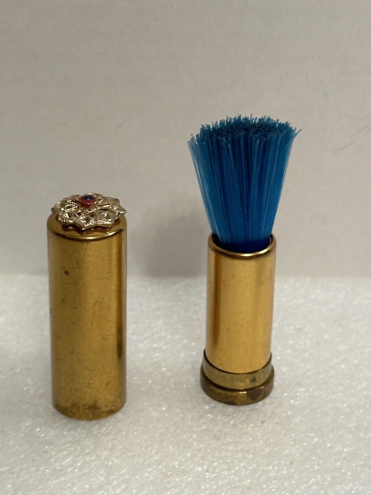 Vintage Retractable Lipstick Tube Brush Gold Tone Blue Bristles See Details