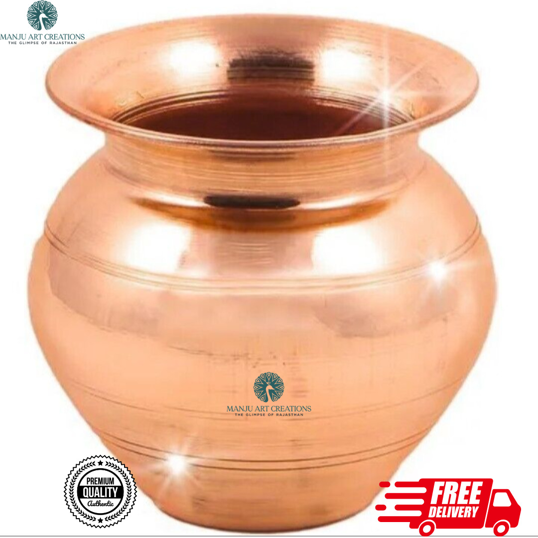 Premium 100% Pure Copper Plain Kalash Pooja Lota Pot - 300 ML Capacity