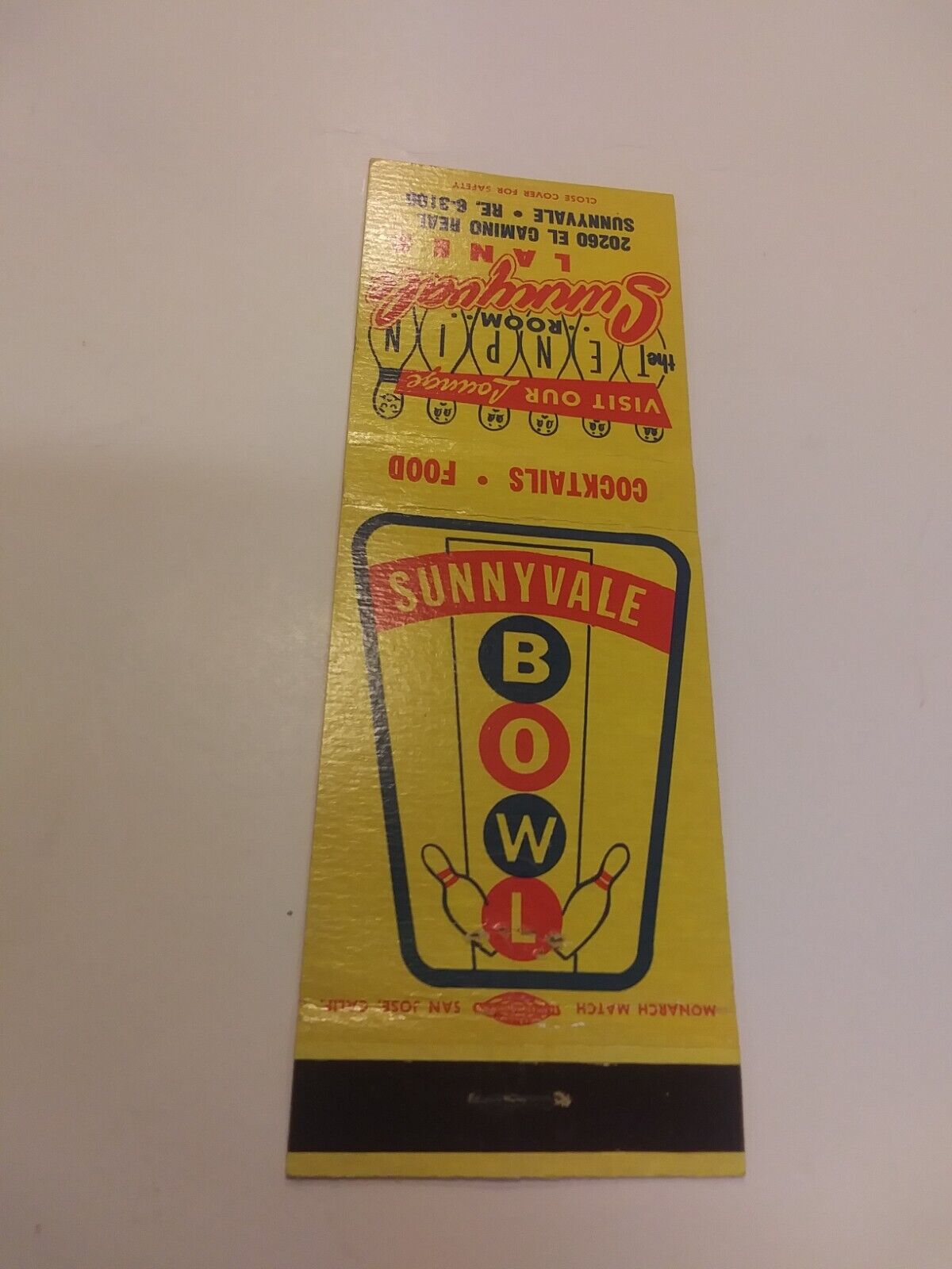Vintage Sunnyvale Bowl The Tin Pin Room Sunnyvale Lanes Bowling Alley Matchbook