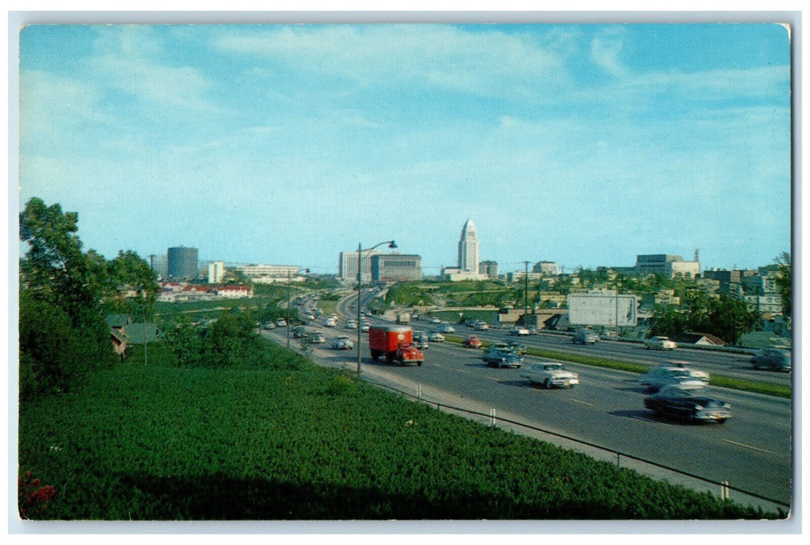 c1950's Hollywood Freeway Entering Civic Center Area Los Angeles CA Postcard