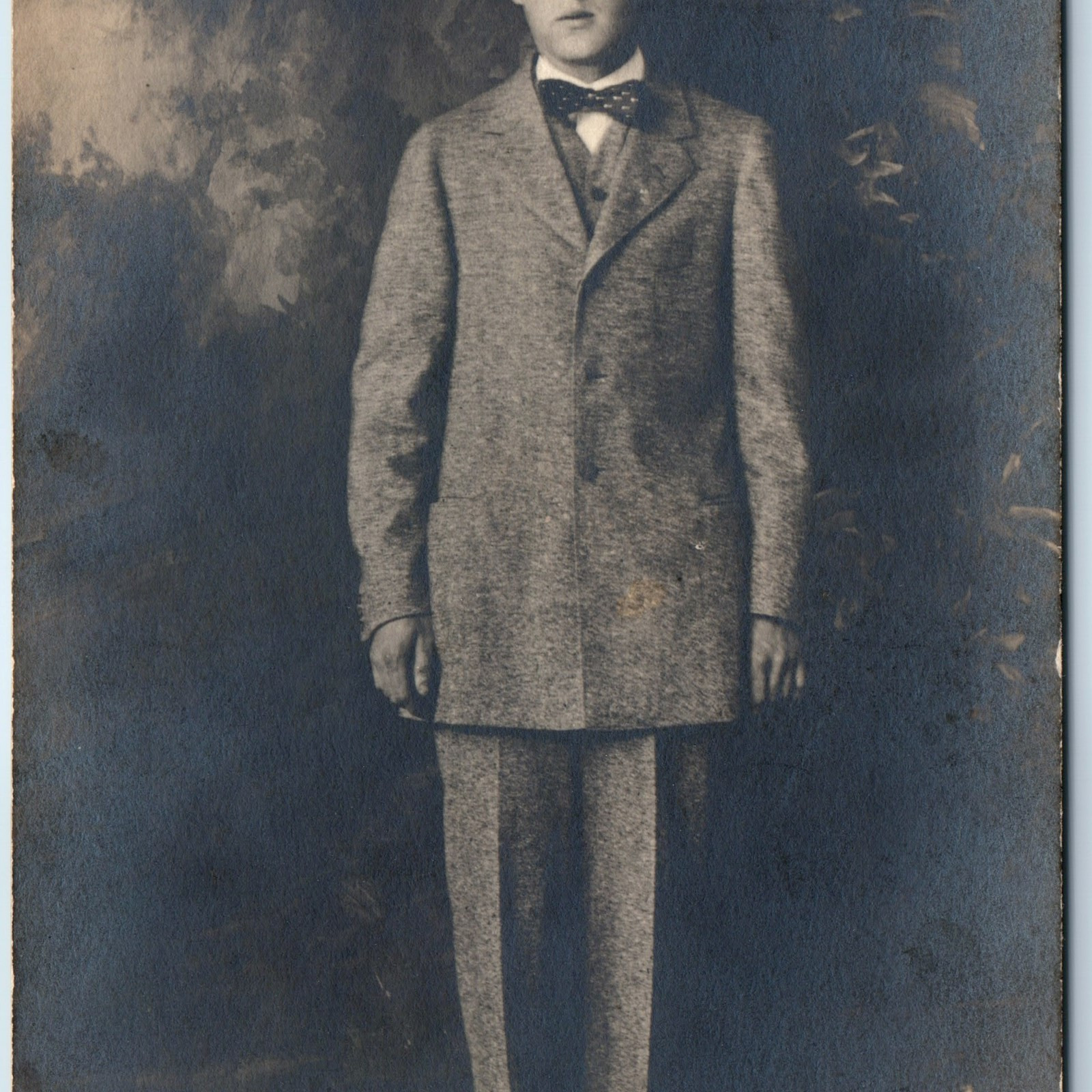 c1910s Handsome Young Man RPPC Gray Suit Portrait Standing Guy Gentleman A255